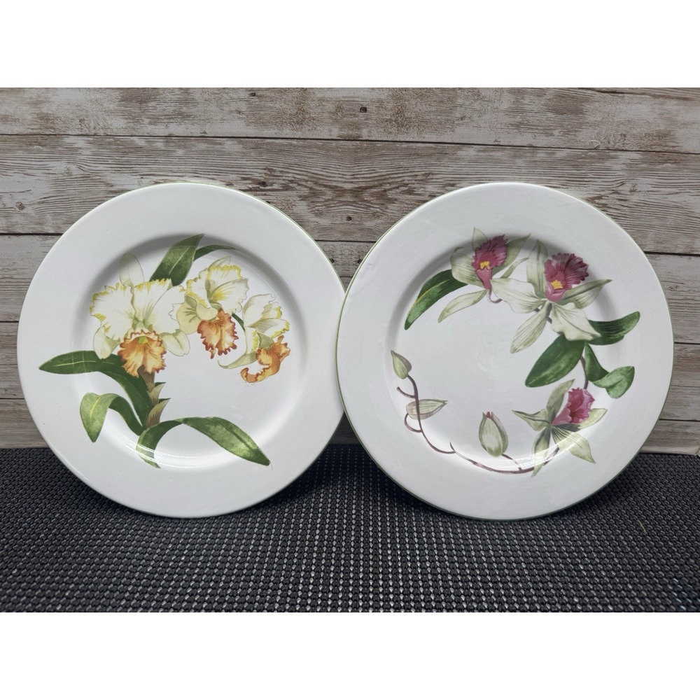 Porta Orchids Barbara Wilson Set 2 Salad Plates Floral Portugal Porcelain VTG